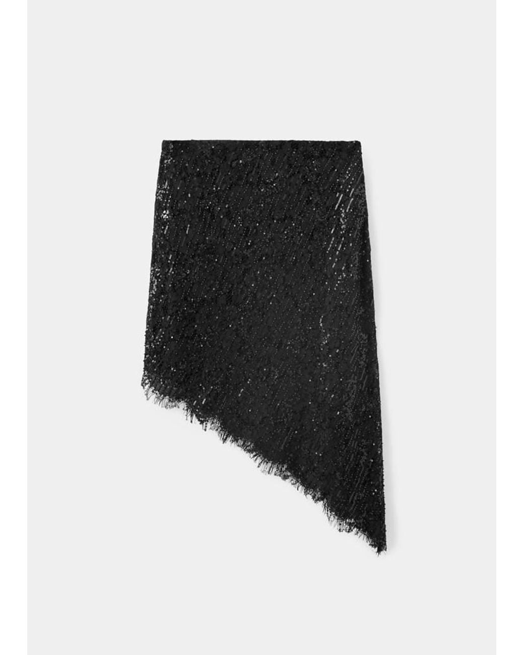 Mango Black Asymmetric Skirt With Sequin Embroidery
