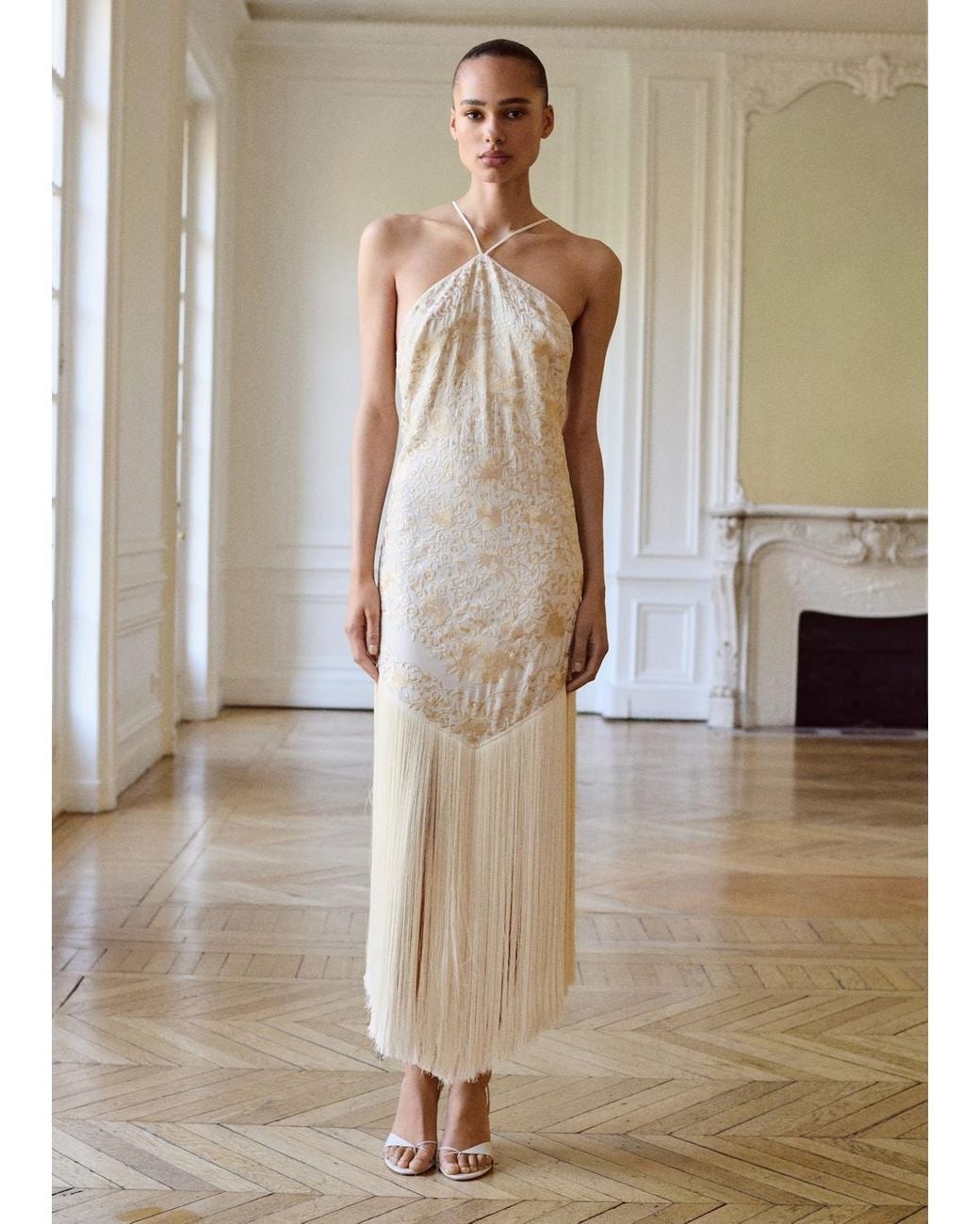Mango Floral-Embroidered Dress With Fringe Detail in Natural | Lyst Mango Floral-Embroidered Dress With Fringe Detail in Natural | Lyst