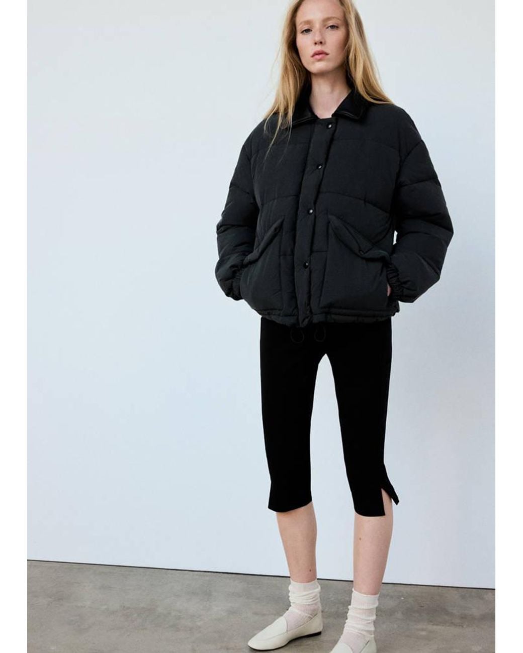 Mango Black Fur Collar Puffer Coat