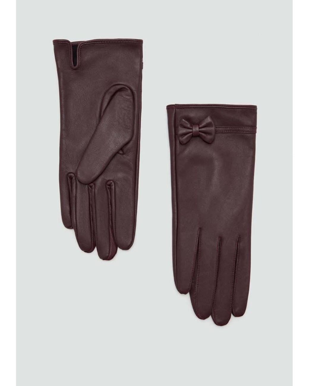 Mango Red Bow Leather Gloves
