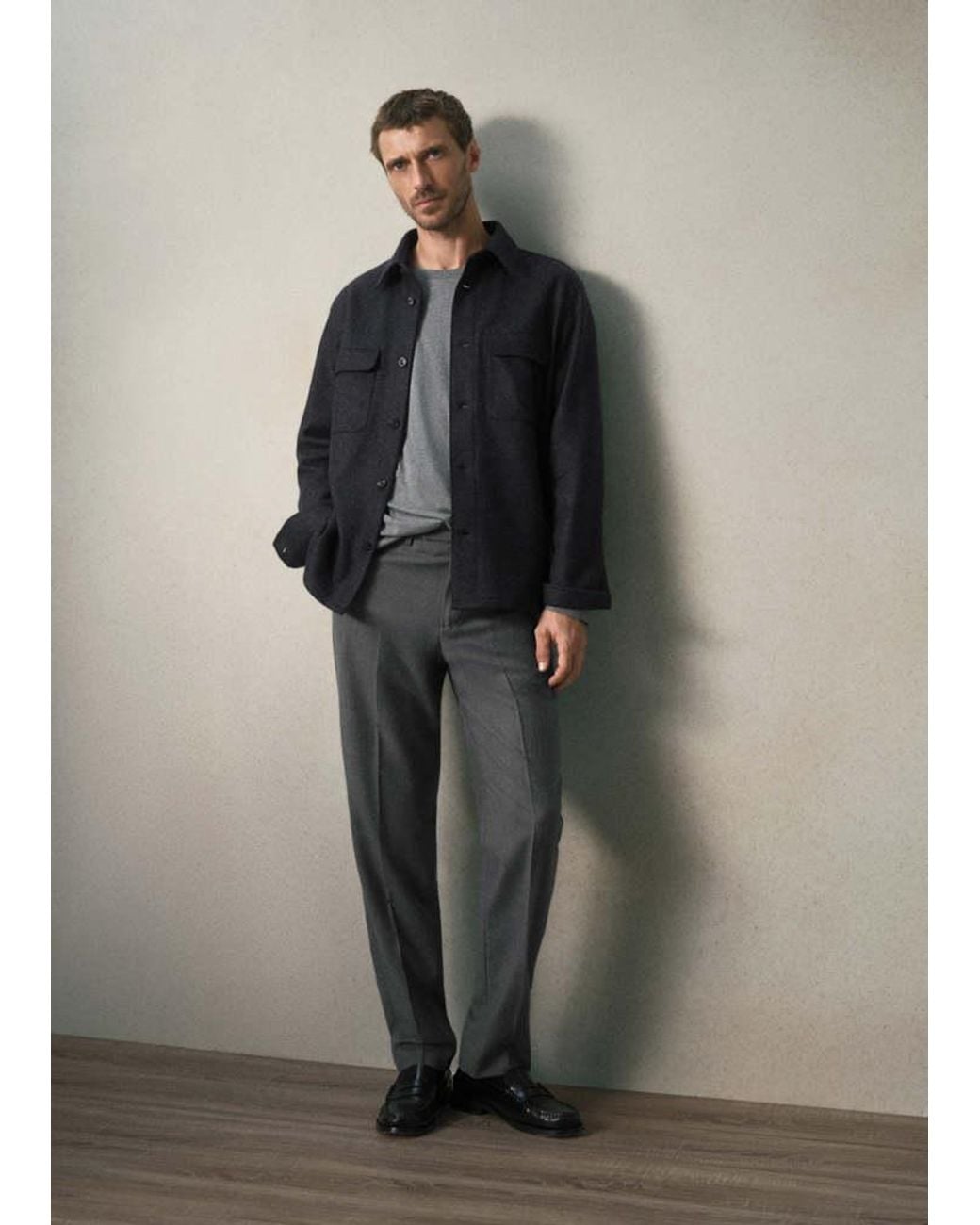 Mango Gray Regular Fit Cotton-Cashmere Blend T-Shirt for men