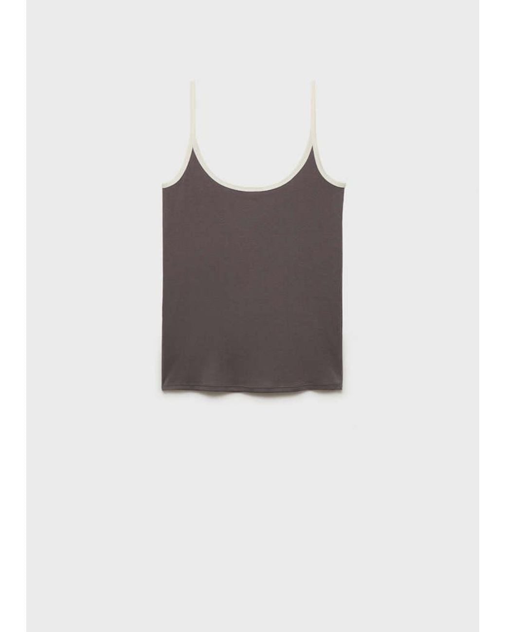 Mango White Lyocell Top With Contrasting Trim