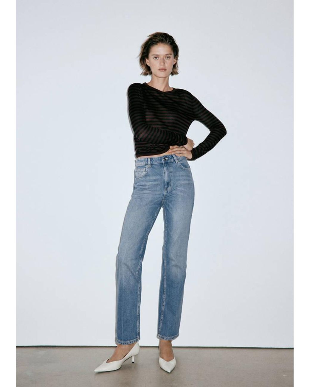 Mango Blue Slim-Fit High-Waist Jeans