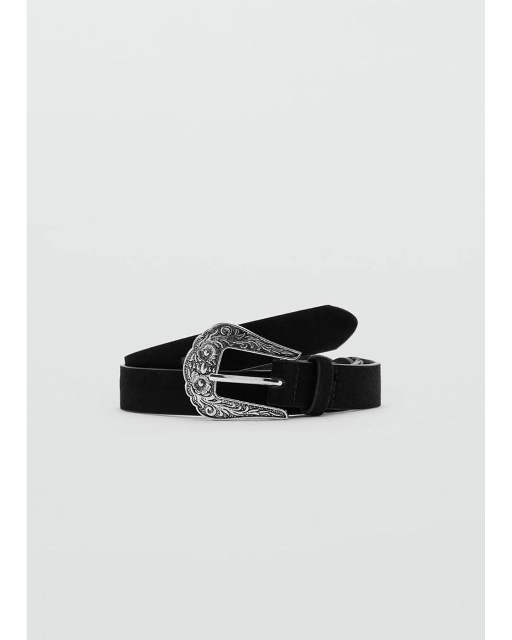 MANGO TEEN Black Engraved Buckle Belt