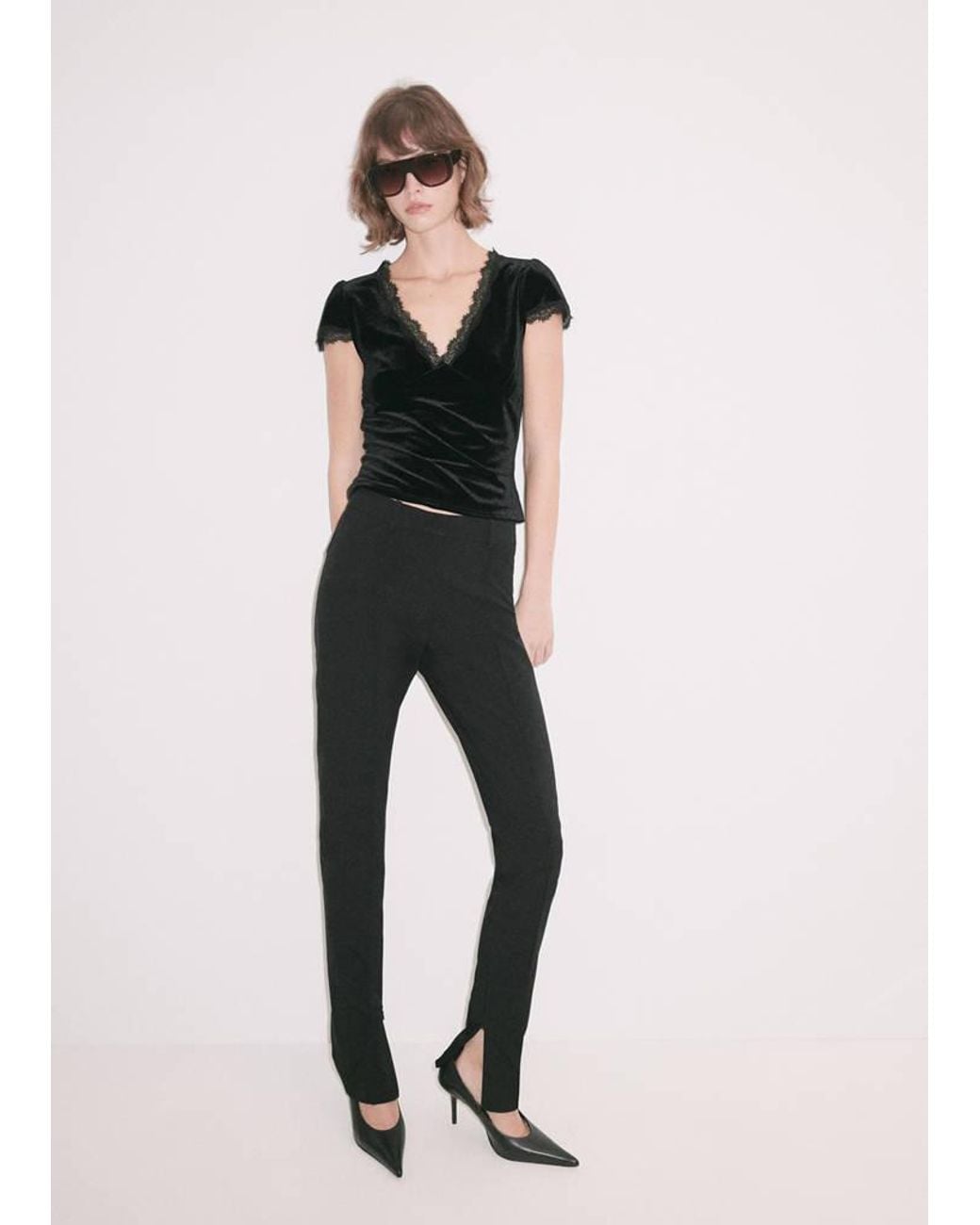 Mango Natural Embroidered Velvet Top