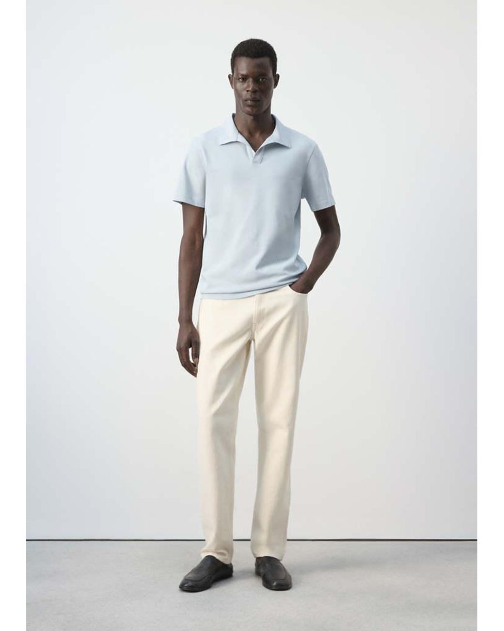 Mango White Slim Fit Cotton Piqué Blend Polo for men