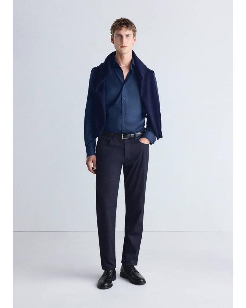 Mango Blue Slim Fit Comfort Stretch Non-Iron Cotton Shirt for men