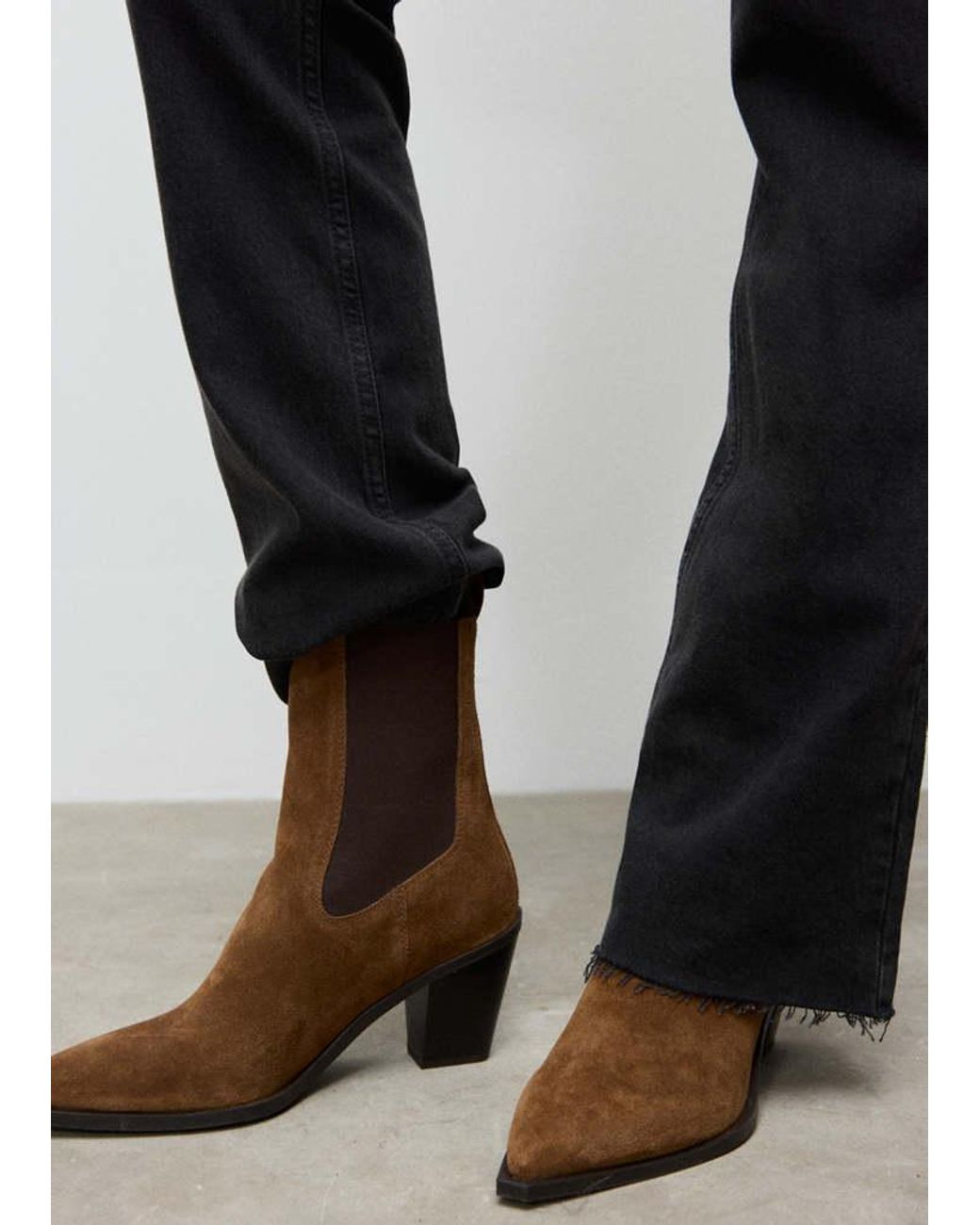 Mango Black Suede Ankle Boot With Pointed Panels