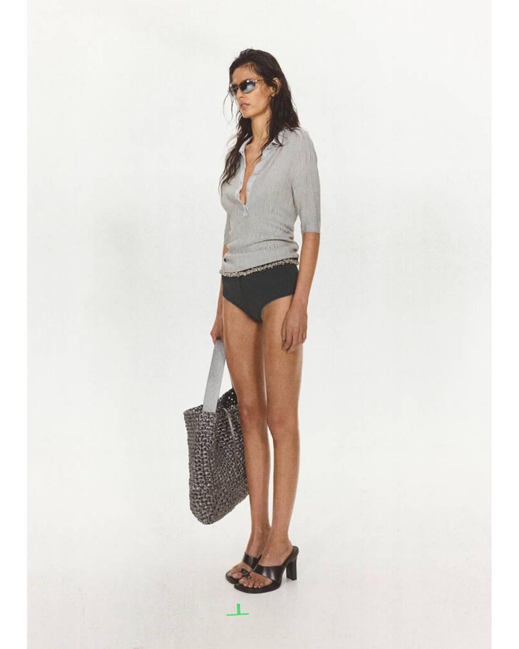 Mango White Ribbed Trim Mini Shorts