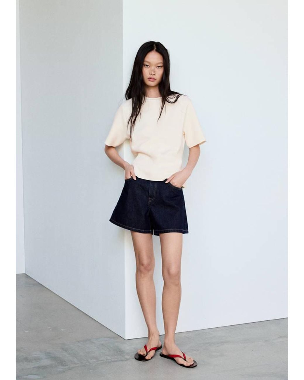Mango White Short-Sleeved Fine-Knit Sweater