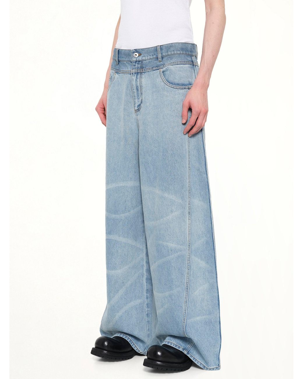 Feng Chen Wang Blue Wide Leg Denim Trousers for men