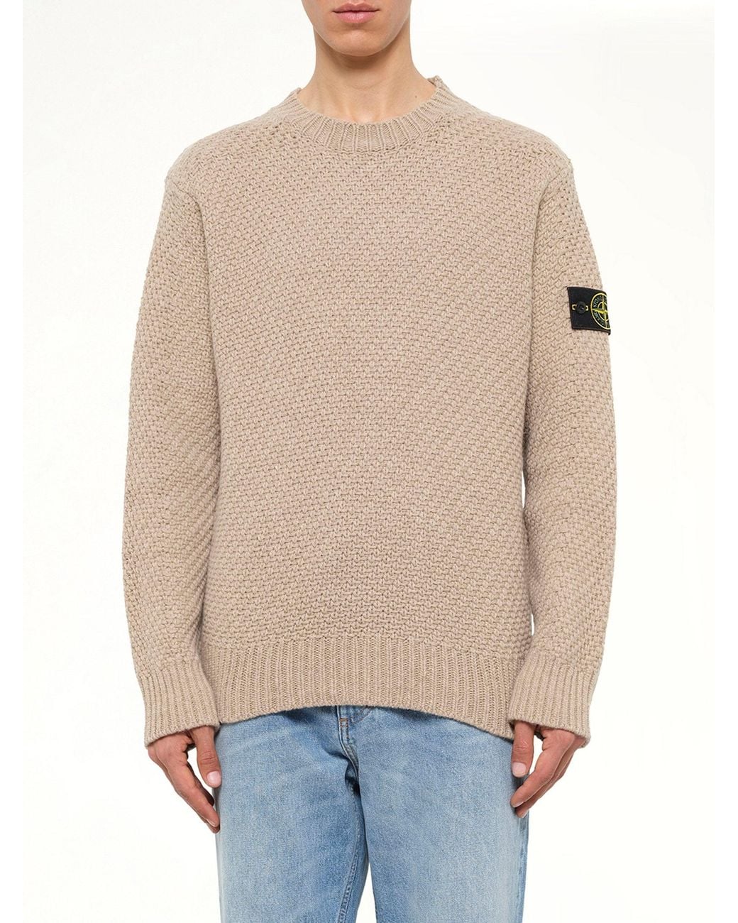 Stone Island Natural 5100055 Virgin Wool Crewneck Sweater for men