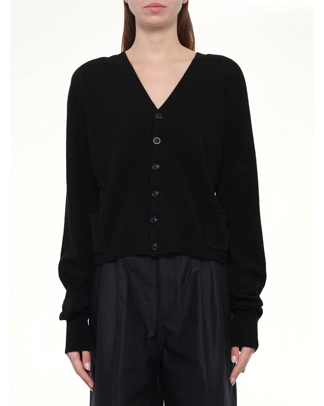 Maison Margiela Black Gauge 14 Wool V-Neck Cardigan