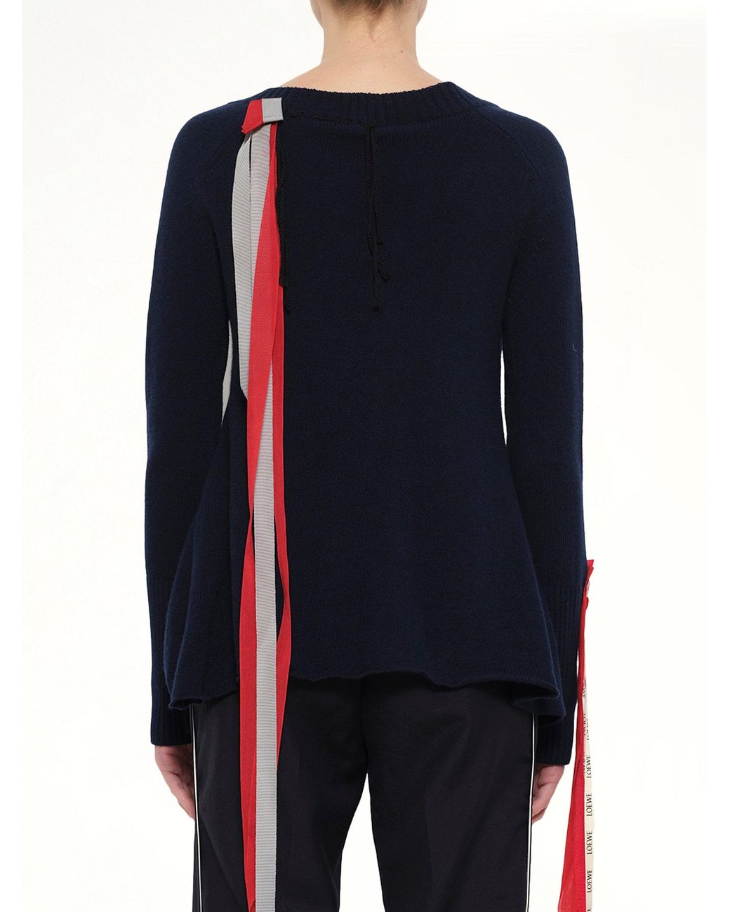 Loewe Blue V Neck Ribbons Sweater