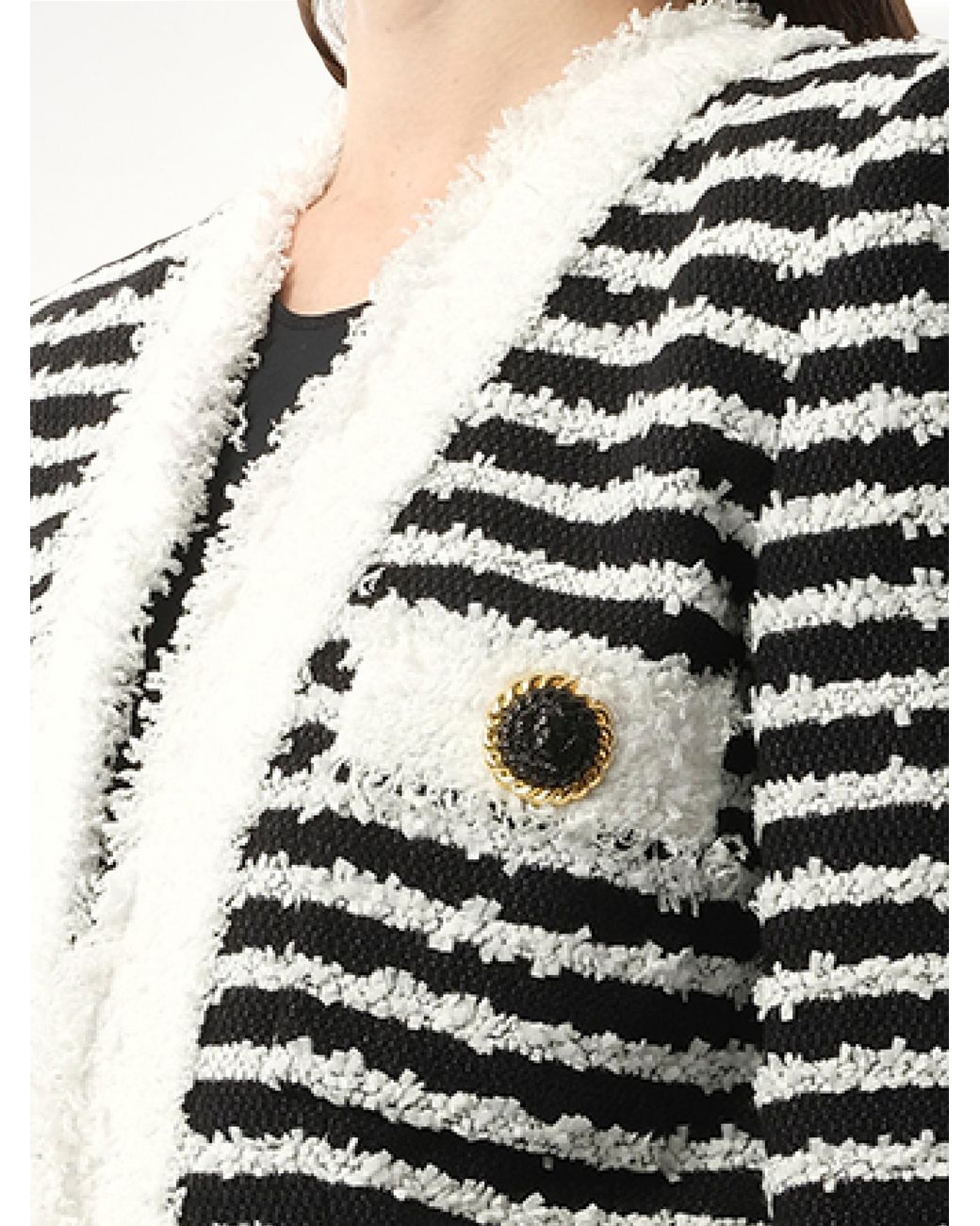 Balmain Black 4Pkt Mariniere Tweed Jacket, 100% Cotton
