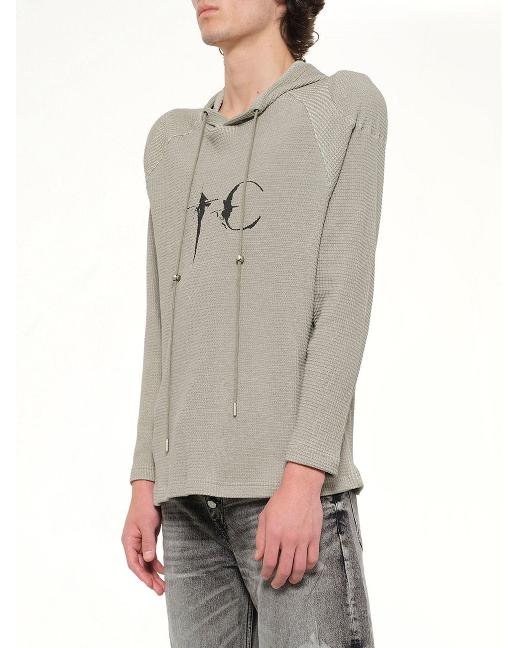 THUG CLUB Gray Bulk Shoulder Waffle Hoodie for men