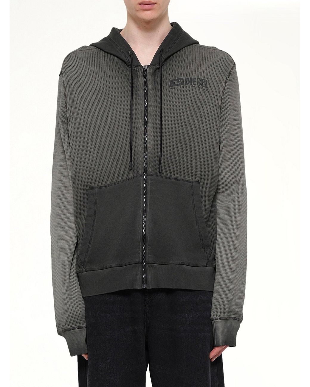 DIESEL Gray Wafy-Hood-Zip Hoodie for men
