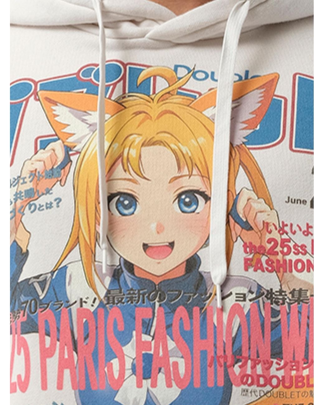 Doublet Anime Fox Girl Print Hoodie, Long Sleeves, 100% Cotton