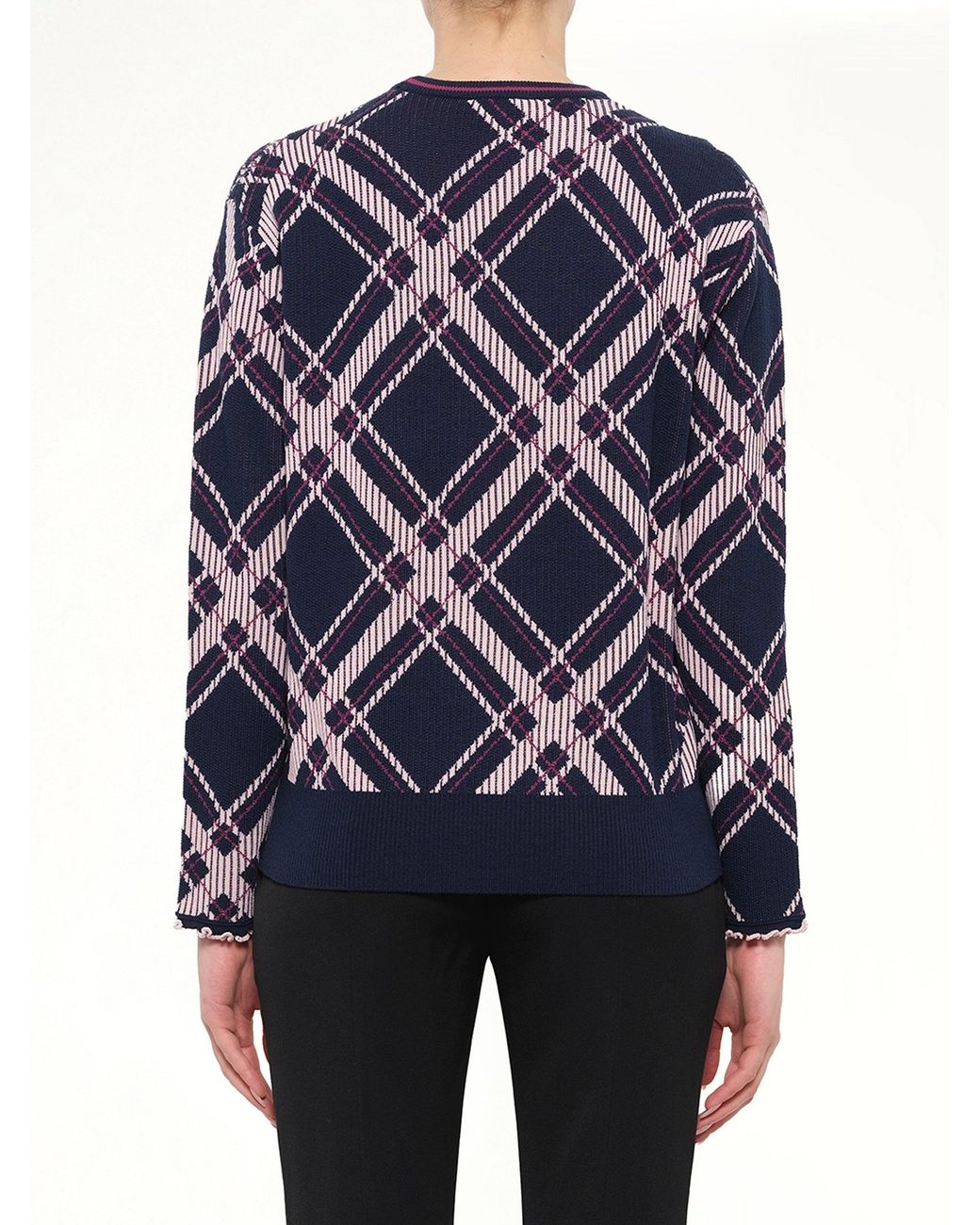KENZO Blue Check-Pattern Floral-Embroidered Sweater