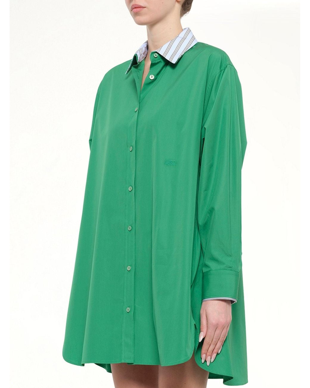Loewe Green Cotton Poplin Shirt Dress