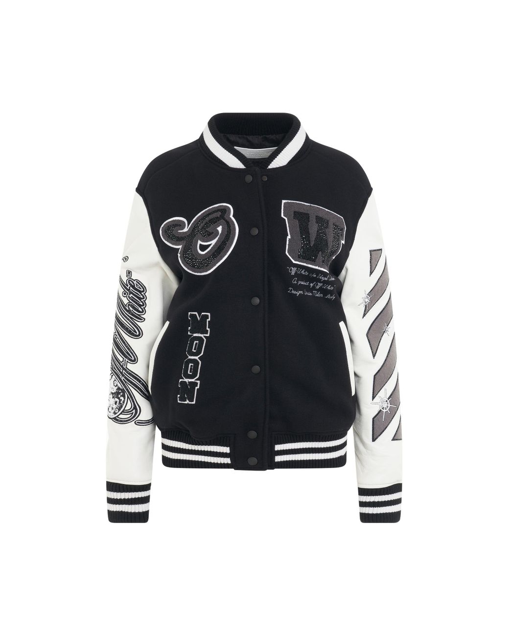 Off-White Moon Leather Varsity Jacket - Black