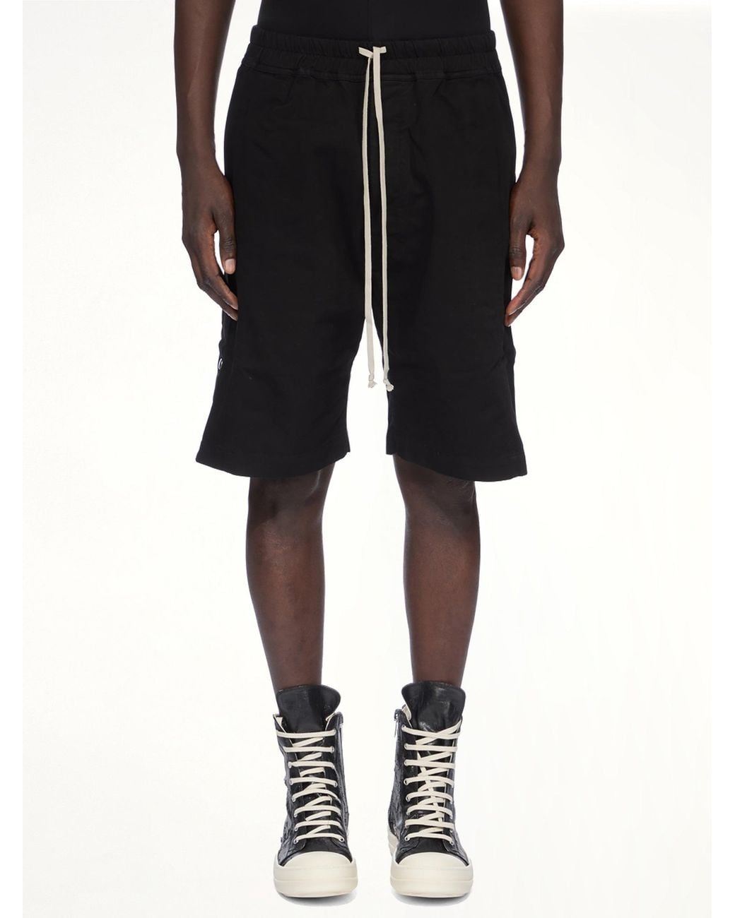 Rick Owens Black Cotton Twill Pusher Shorts for men