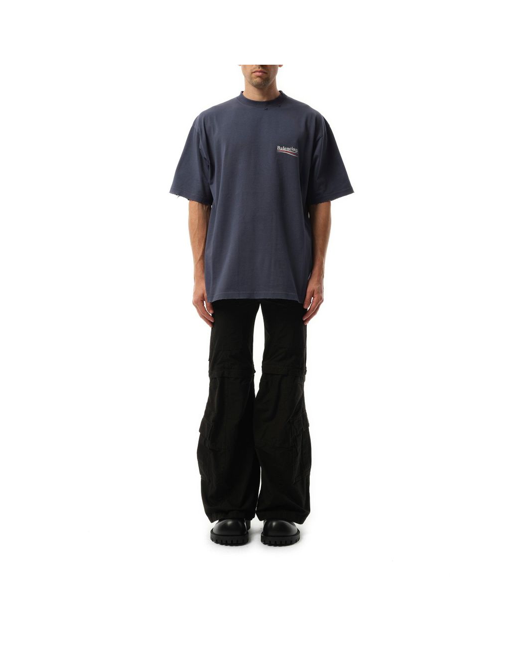 【BALENCIAGA】 Political Crack Artwork Short Sleeve T-Shirt balenciaga-Washed-BlueWhite-