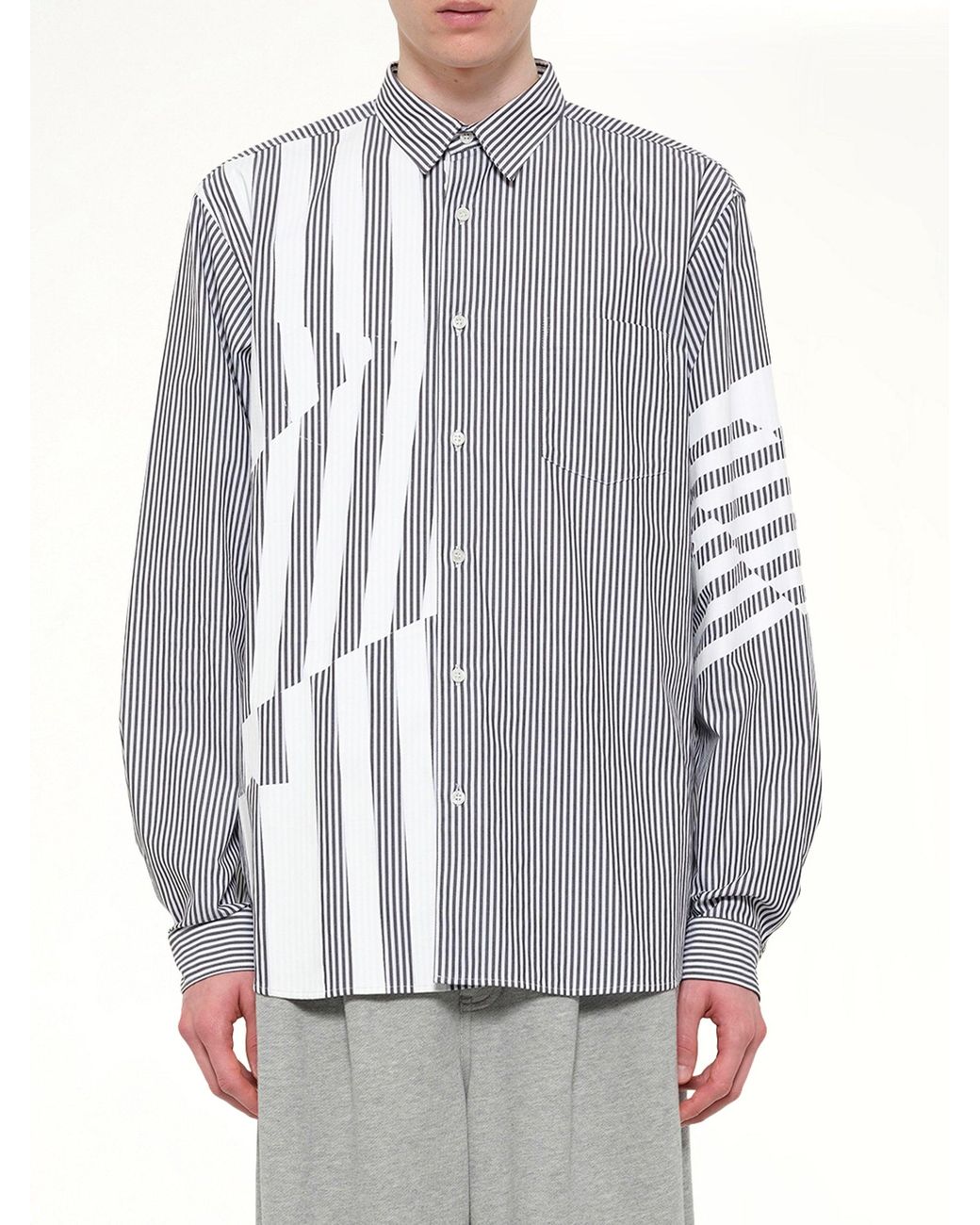 DSM KEI NINOMIYA Gray Printed Striped Woven Shirt for men