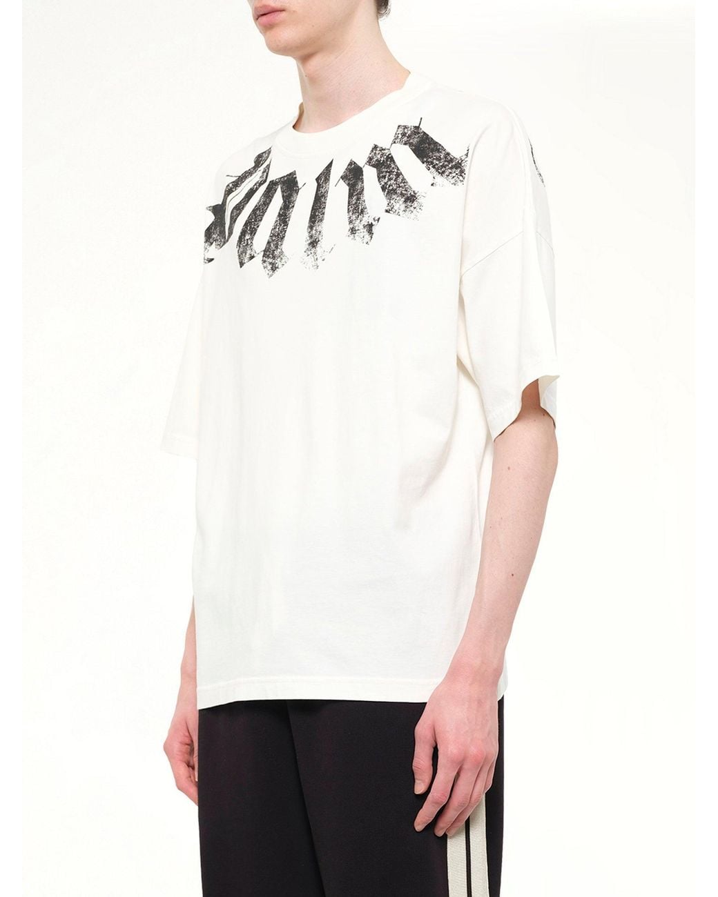 Palm Angels White Big Neck Logo Loose T-Shirt for men