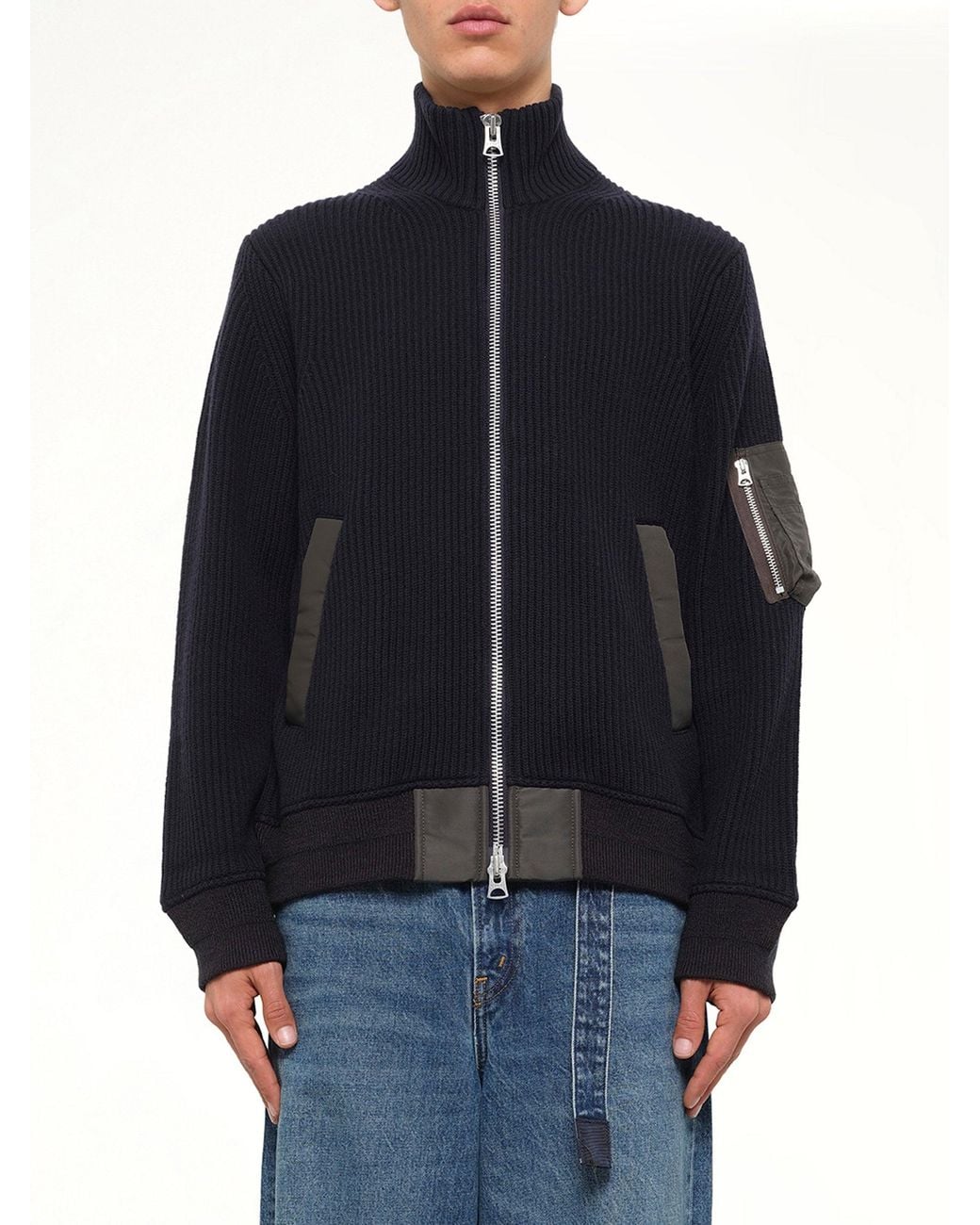 Sacai Blue Wool Knit Blouson for men