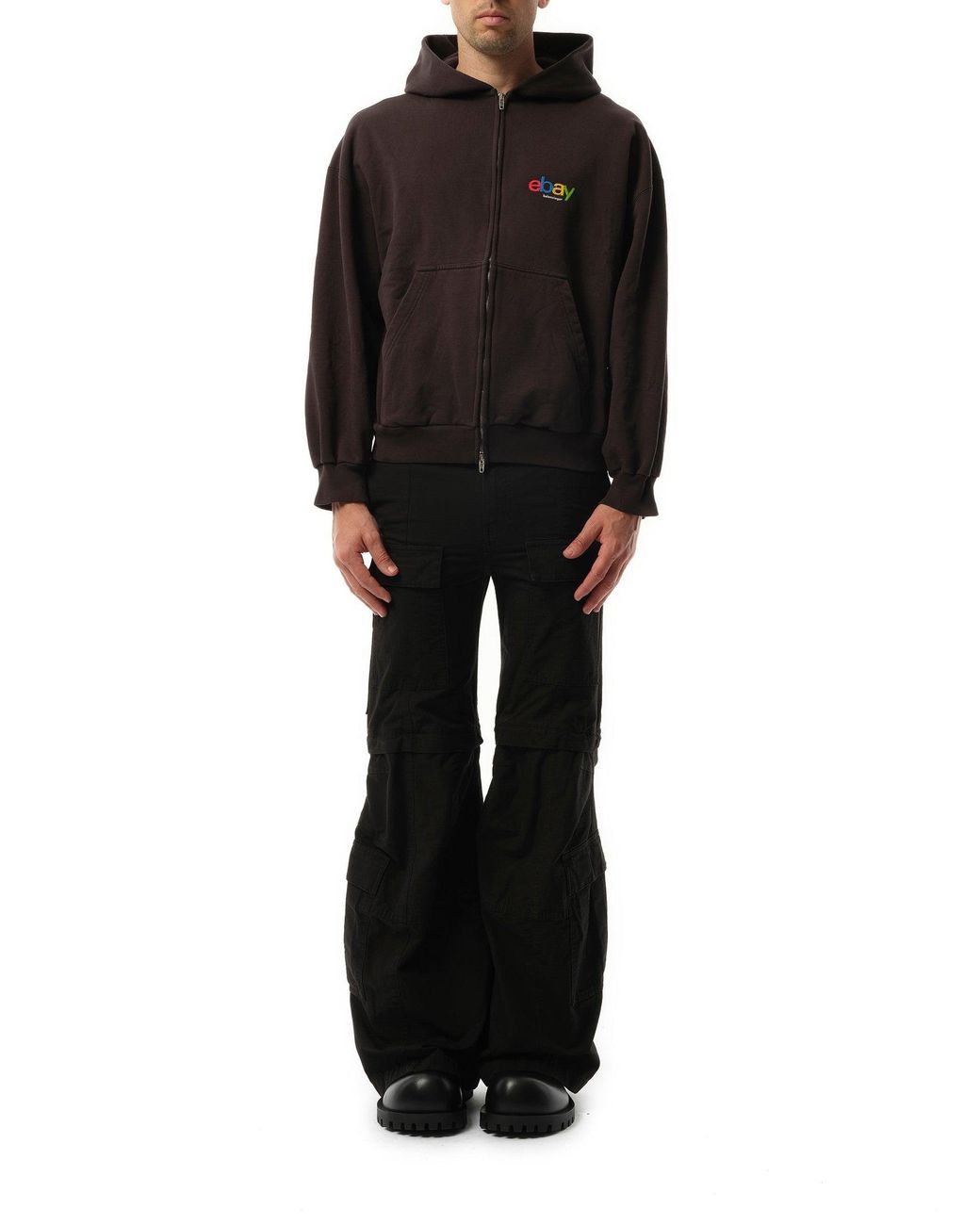 Balenciaga Ebay Zip-Up Hoodie, 100% Cotton, Size: Medium in Black