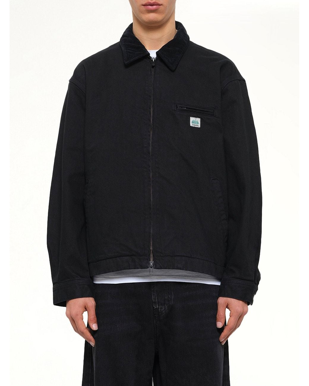 vowels Black Garment Dyed Zip Up Jacket for men