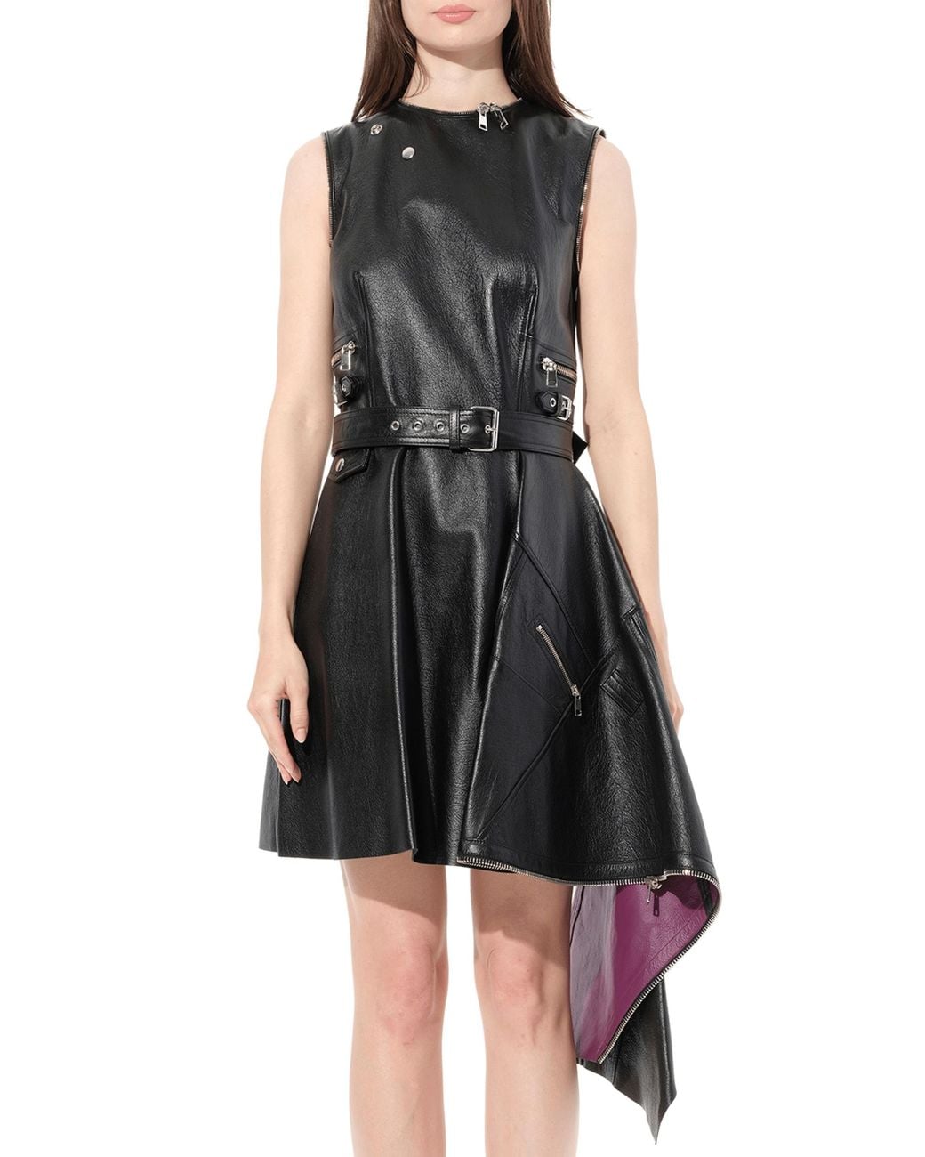 McQueen Leather Peplum Biker Dress, 100% Leather in Black | Lyst