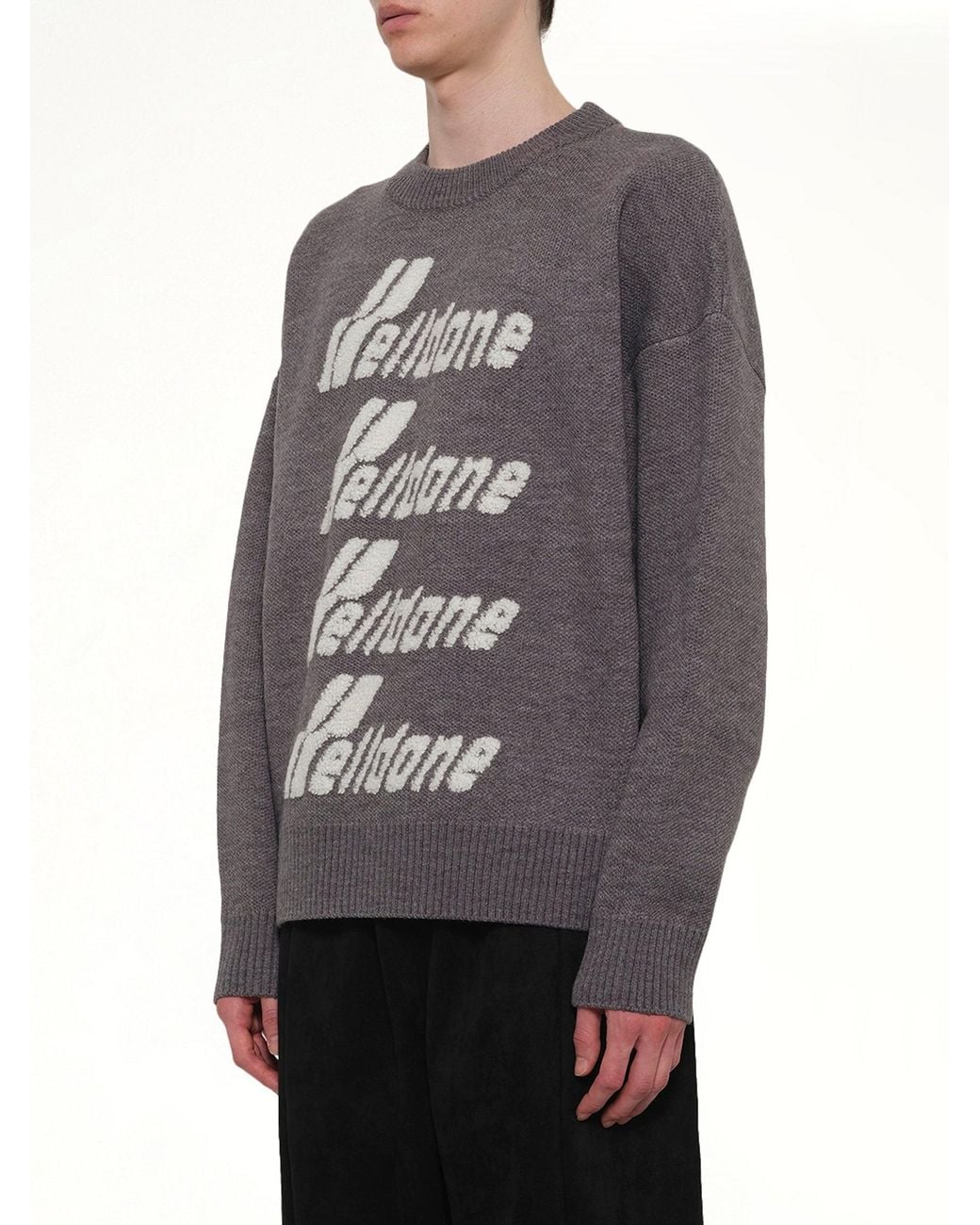 we11done Gray Logo Pile Knit Sweater for men