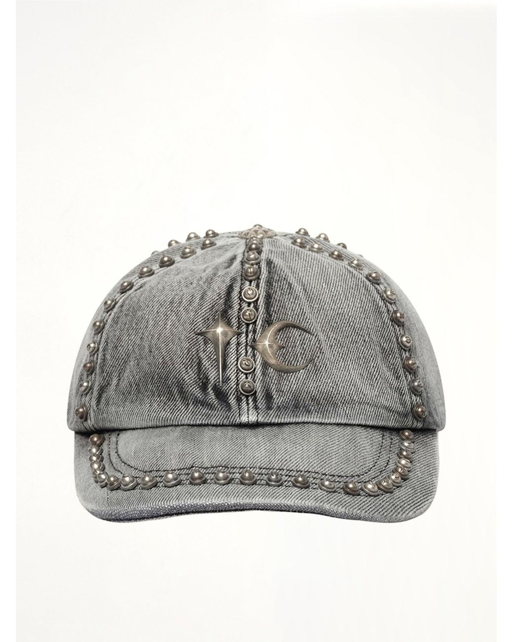 THUG CLUB Gray Studded Denim Cap for men