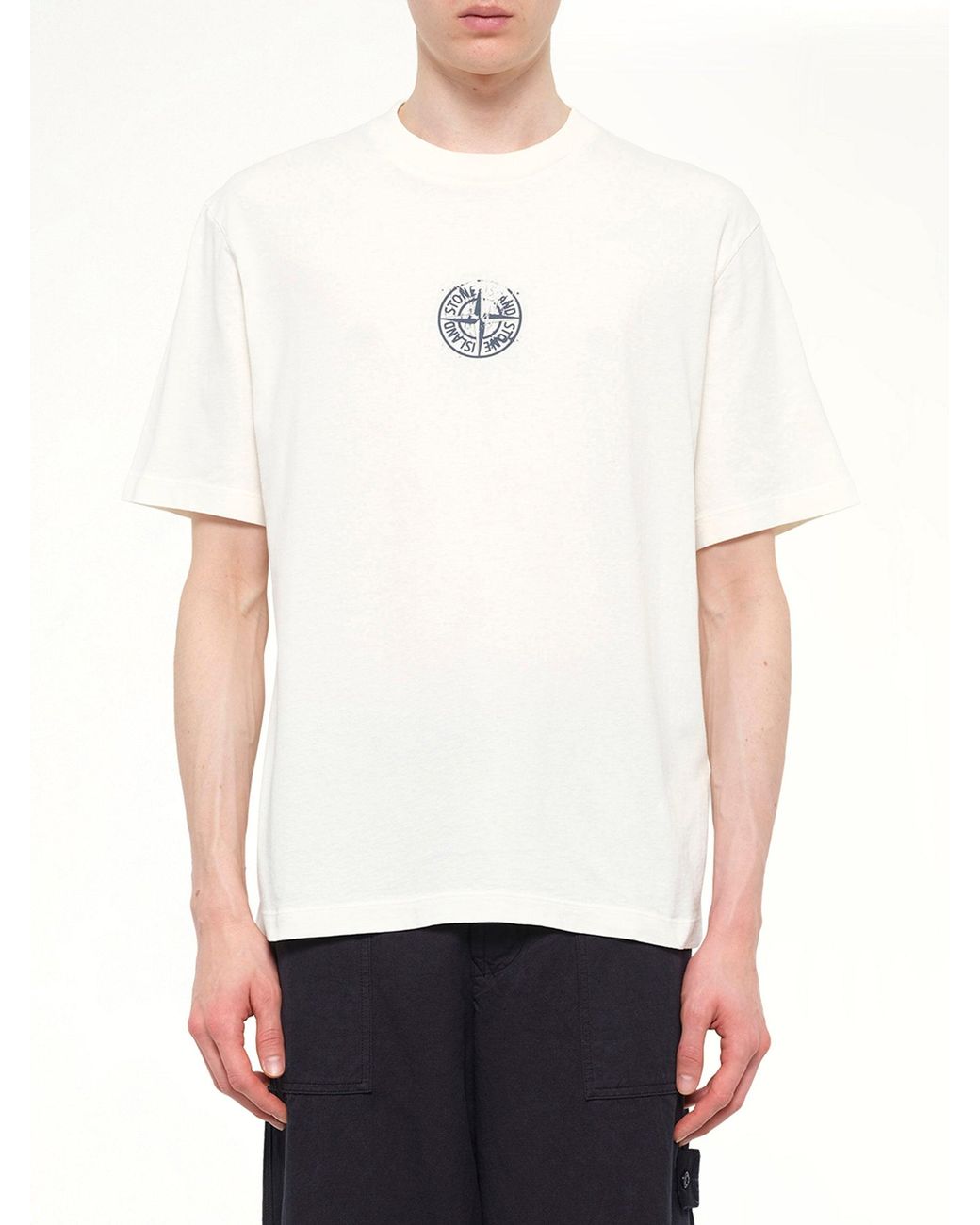 Stone Island White 2100001 Cotton Compass Print T-Shirt for men