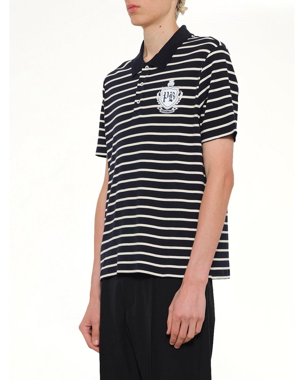 Balmain Black Marinière College Emblem Polo for men