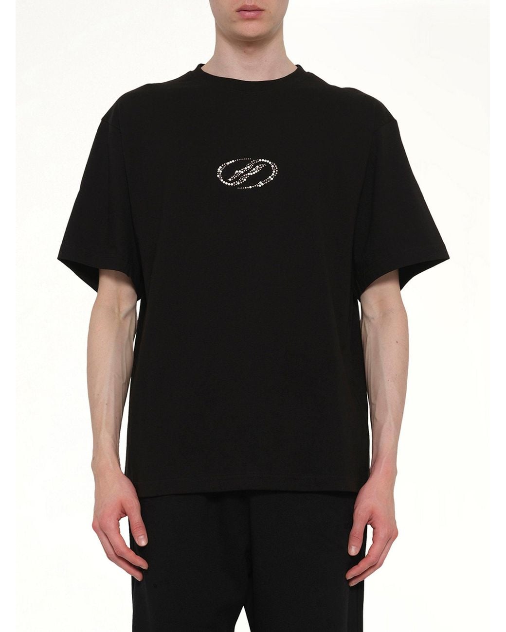 we11done Black Rhinestone T-Shirt for men