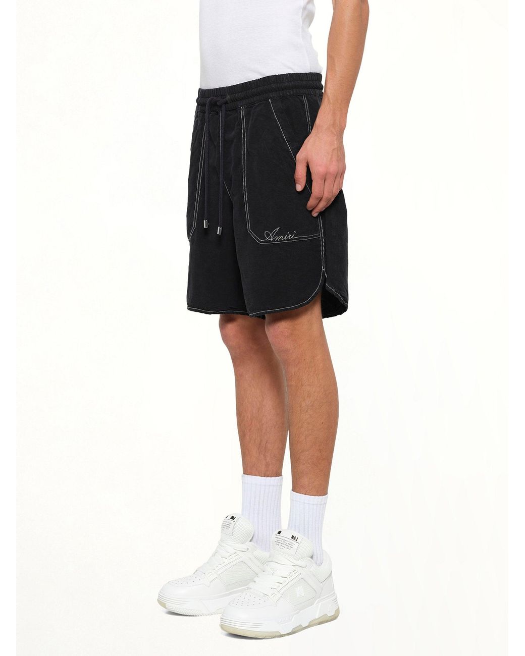 Amiri Black Script Linen Short for men