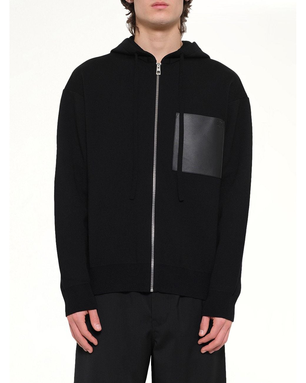 Loewe Black Wool Zip-Up Hoodie for men