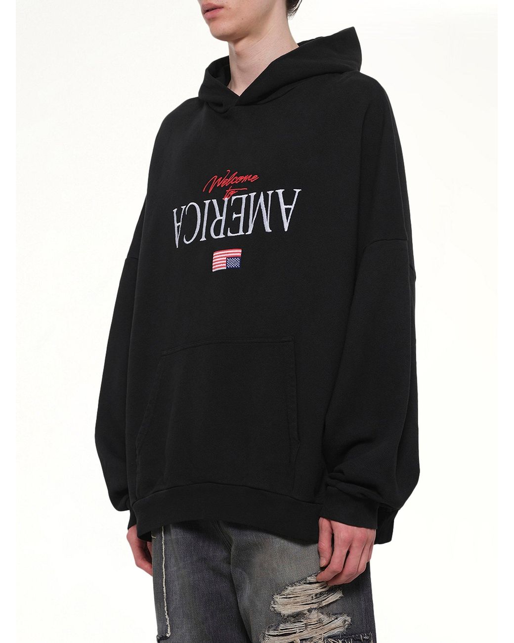 Willy Chavarria Black Welcome To America Hooligan Hoodie for men