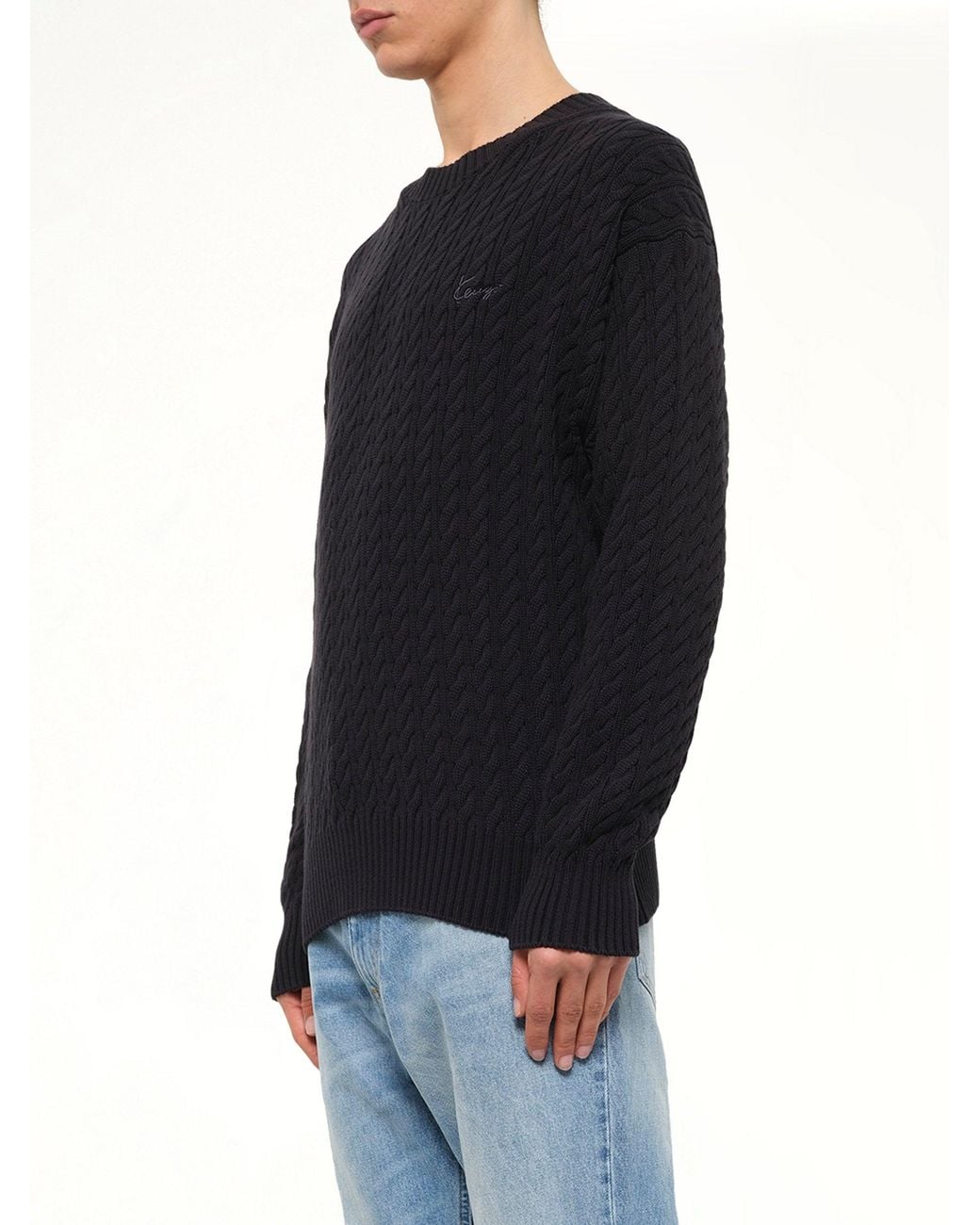 KENZO Black Signature Cable Knit Jumper for men