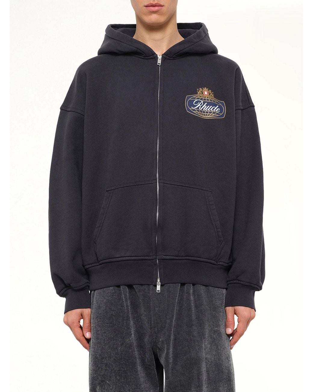 Rhude Blue Safari Crest Zip Up Hoodie for men