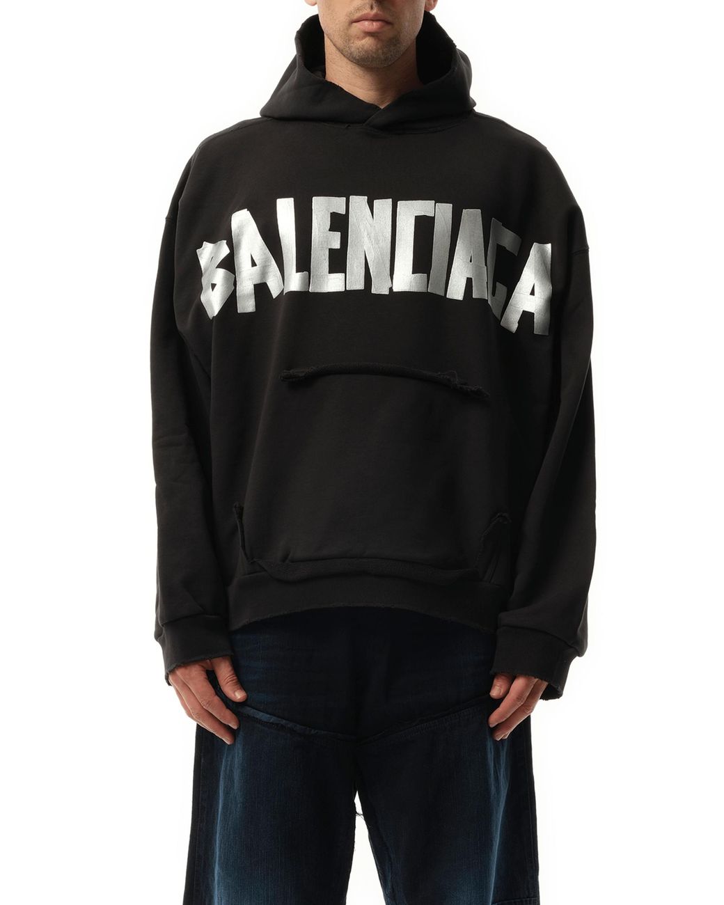BALENCIAGA+Tape Type リップド ポケット Hoodie ホワイト の ウィメンズ Tape Type リップド ポケット Hoodie