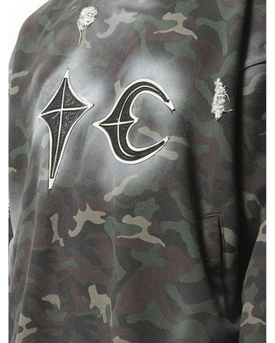 THUG CLUB Sprayed Camoflage Rock Hoodie, 100% Leather in Gray for
