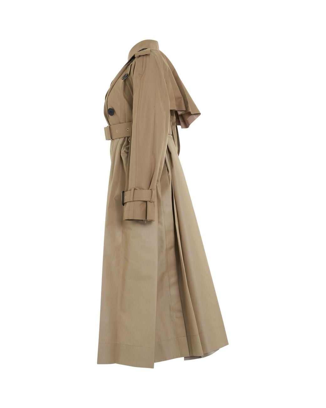Sacai Natural Cotton Gabardine Pleated Coat, Long Sleeves, 100% Cotton