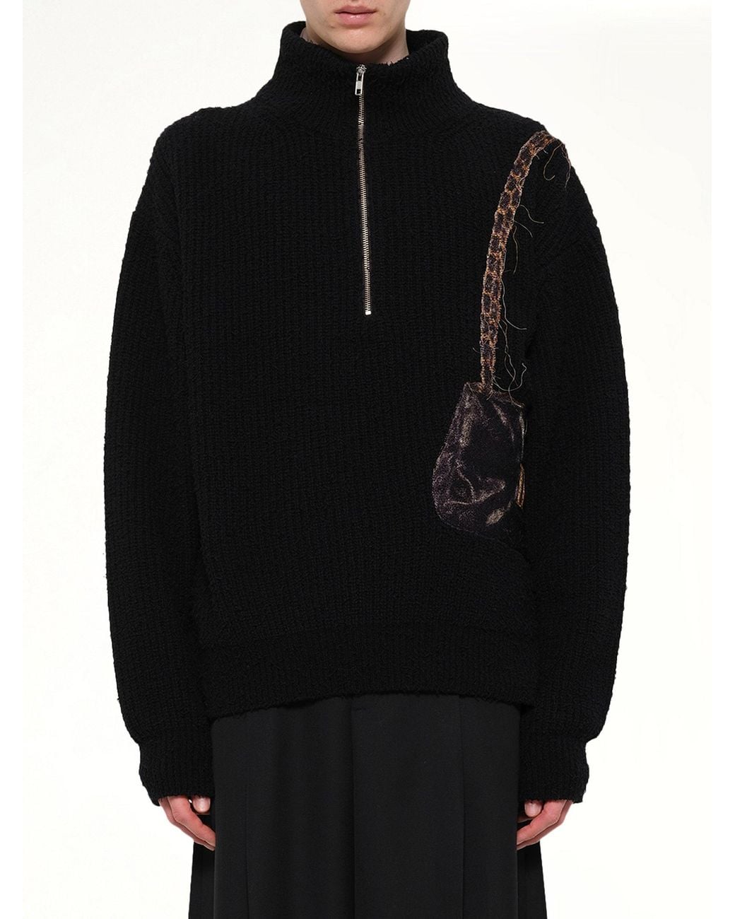 Doublet Black Trompe L'Oeil Embroidery Half Zip Knit for men