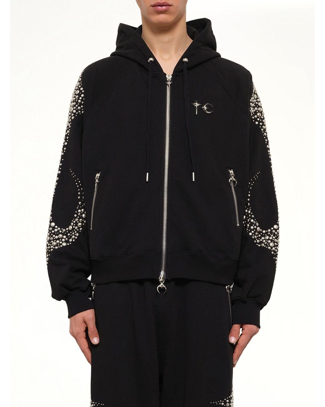 THUG CLUB Black Iron Steel Focus Zip-Up Hoodie for men