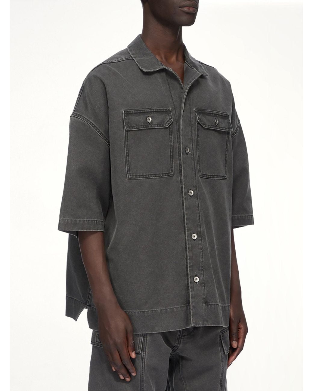 Rick Owens Gray Cotton Canvas Magnum Tommy Shirt for men