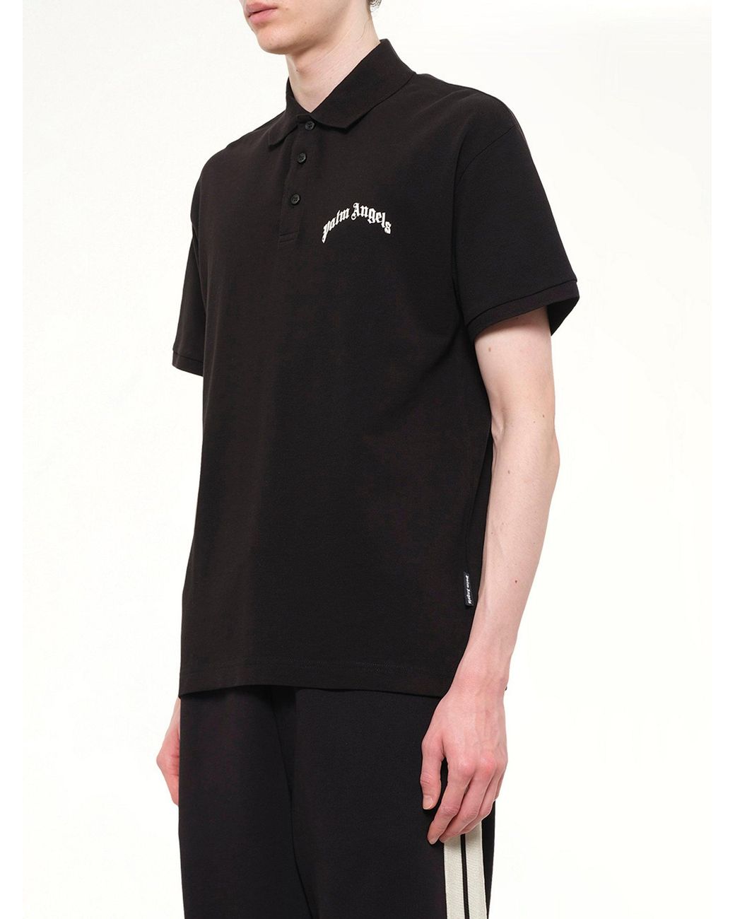 Palm Angels Black Back Curved Logo Polo for men